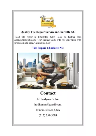 Quality Tile Repair Service in Charlotte NC