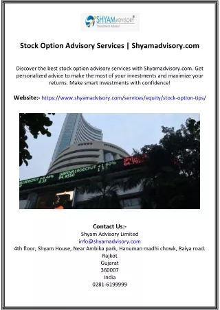 Stock Option Advisory Services | Shyamadvisory.com