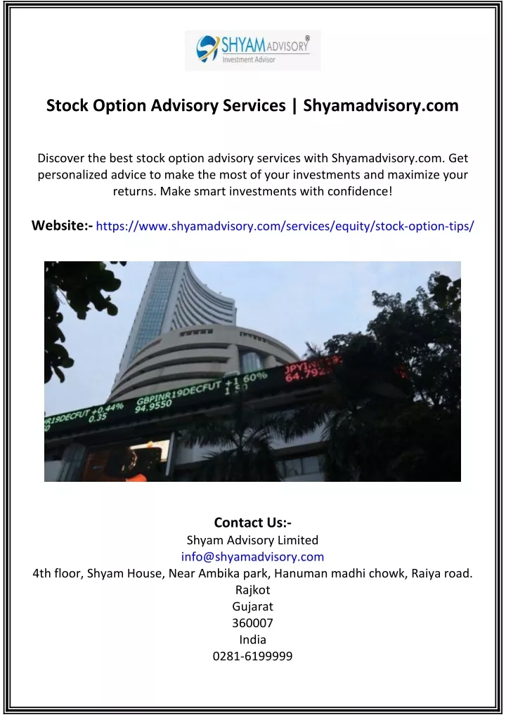 stock option advisory services shyamadvisory com