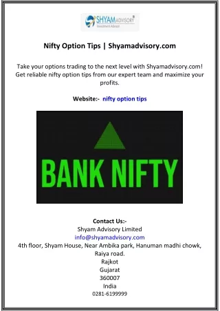 Nifty Option Tips | Shyamadvisory.com