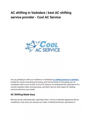 AC shifting in Vadodara _ best AC shifting service provider - Cool AC Service