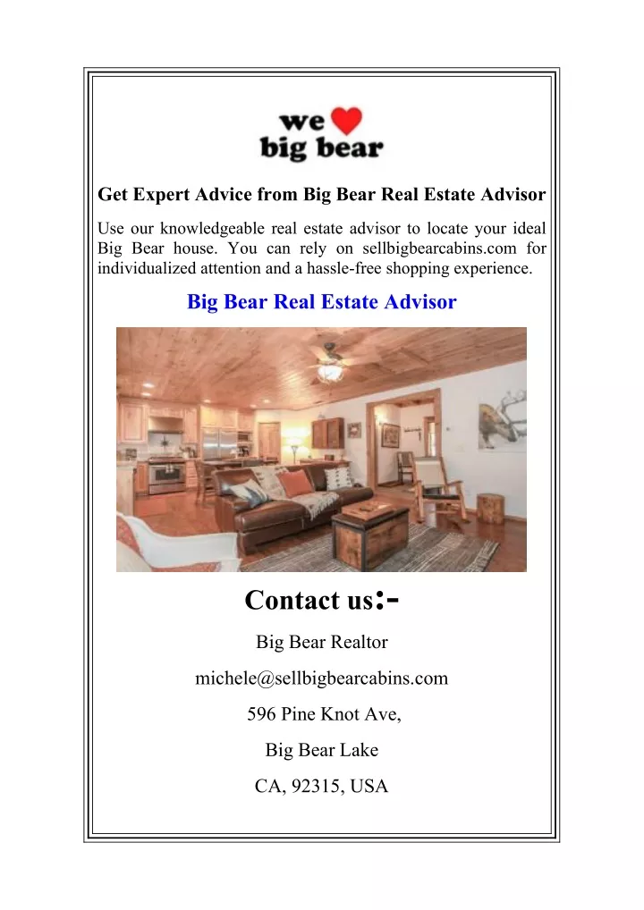 get expert advice from big bear real estate