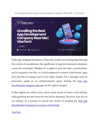 Unveiling the Best App Development Company Near Me  ViseTech
