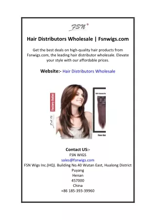 Hair Distributors Wholesale | Fsnwigs.com