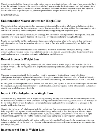 What Is the Most Important Macronutrient for Weight Loss?