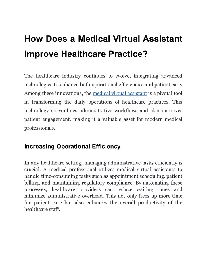 how does a medical virtual assistant