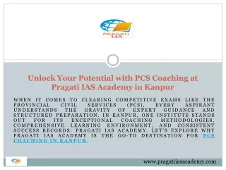 Unlock Your Potential with PCS Coaching at Pragati IAS Academy in Kanpur