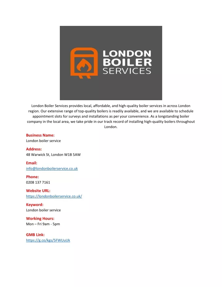 london boiler services provides local affordable