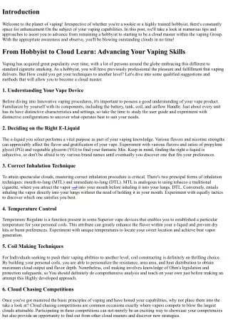 From Hobbyist to Cloud Master: Advancing Your Vaping Skills