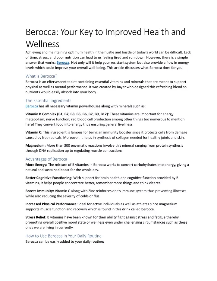 berocca your key to improved health and wellness