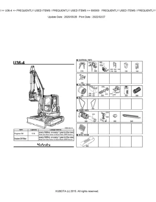 Kubota U36-4 Excavator Parts Catalogue Manual (Publishing ID BKIDA5138)