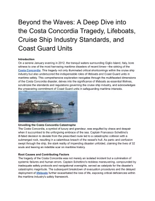 Beyond the Waves_ A Deep Dive into the Costa Concordia Tragedy, Lifeboats, Cruise Ship Industry Standards, and Coast Gua