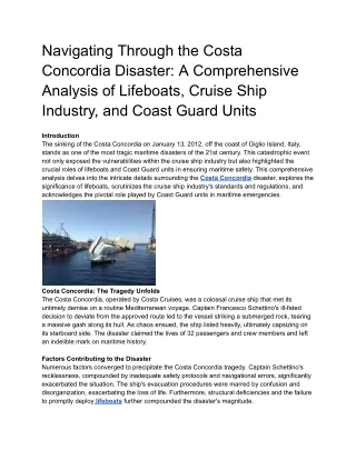 Navigating Through the Costa Concordia Disaster_ A Comprehensive Analysis of Lifeboats, Cruise Ship Industry, and Coast