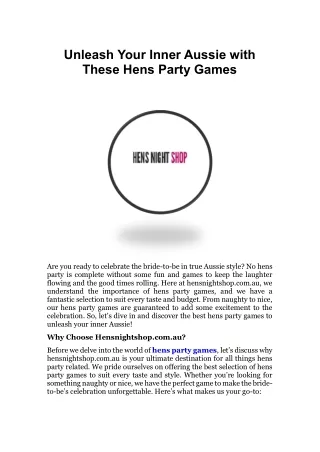 Hens Party Games, Supplies & Decorations | Hens Night Shop