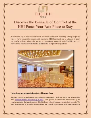 Discover the Pinnacle of Comfort at the HHI Pune: Your Best Place to Stay