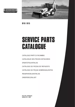 New Holland B115 Backhoe Loader Parts Catalogue Manual Instant Download