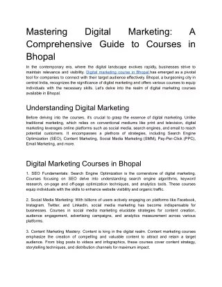Mastering Digital Marketing: A Comprehensive Guide to Courses in Bhopal