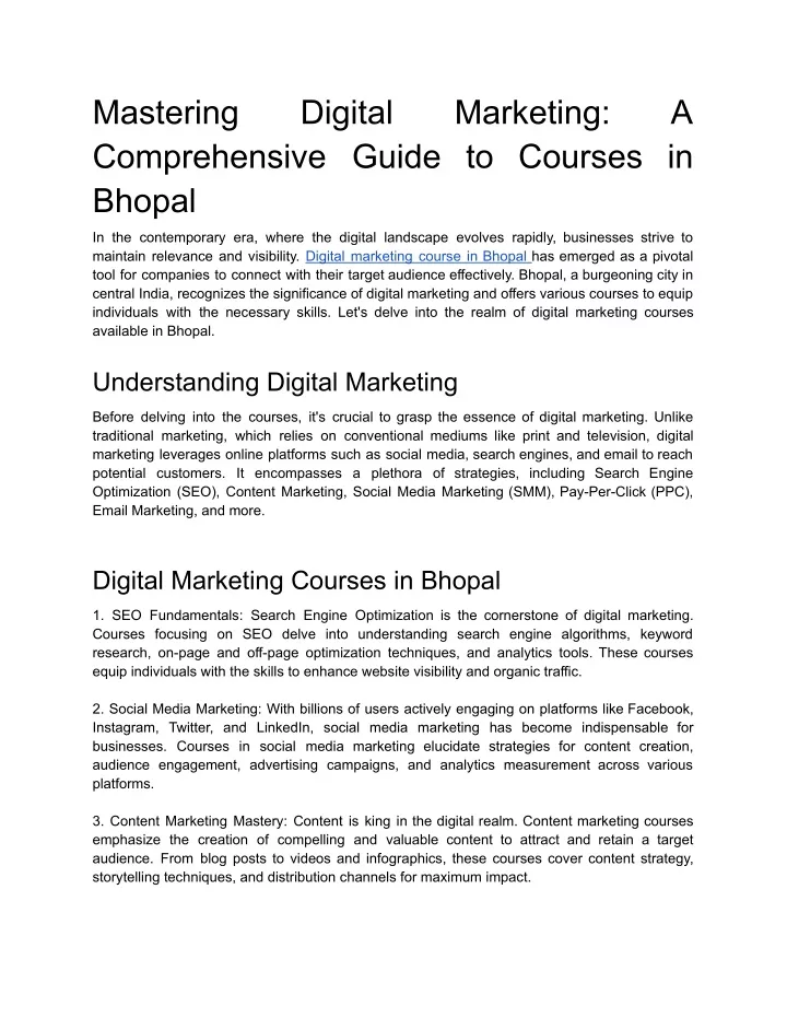 mastering comprehensive guide to courses in bhopal