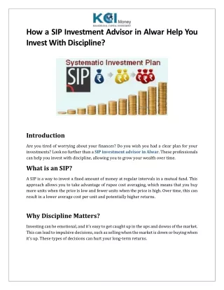How a SIP Investment Advisor in Alwar Help You Invest With Discipline
