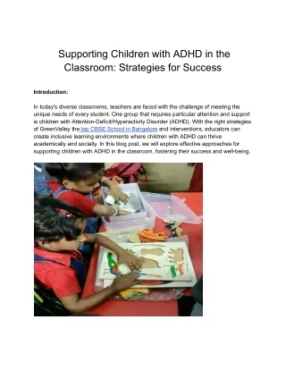 Supporting Children with ADHD in the Classroom: Strategies for Success