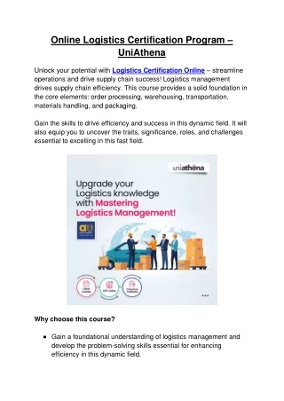 Online Logistics Certification Program – UniAthena
