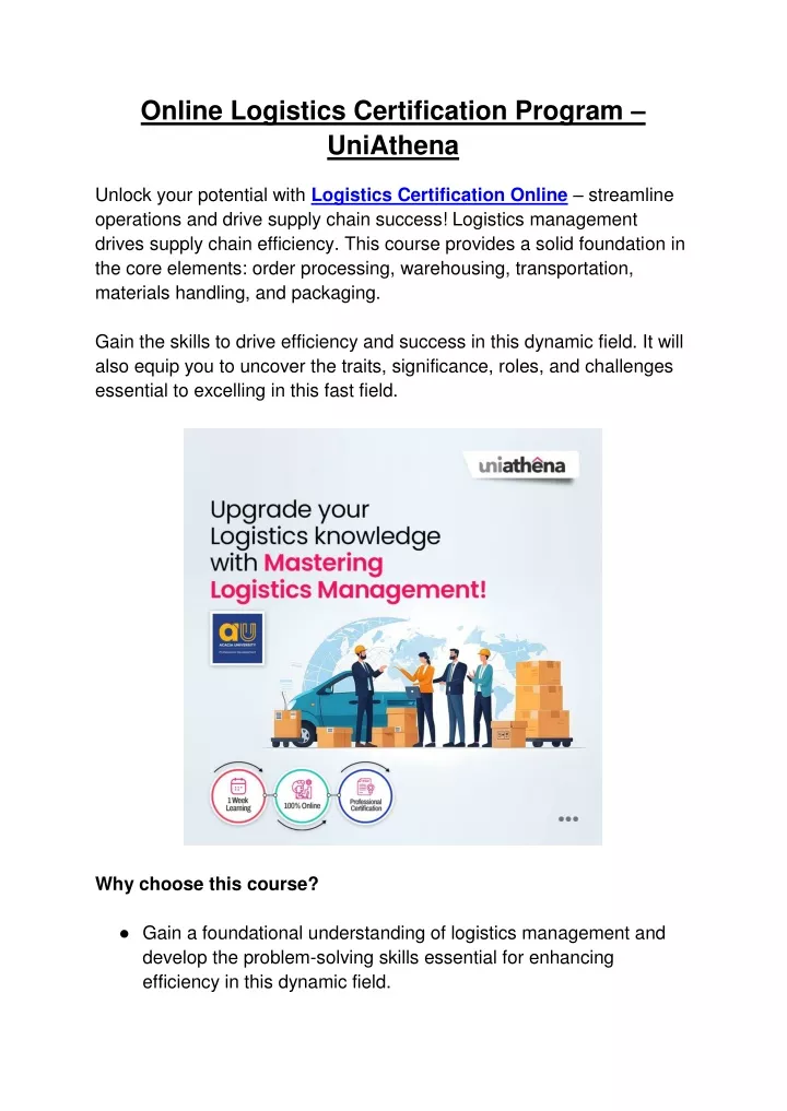 online logistics certification program uniathena