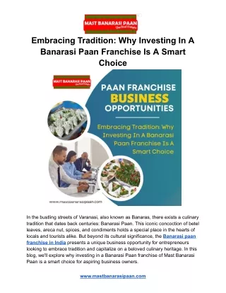 Embracing Tradition_ Why Investing In A Banarasi Paan Franchise Is A Smart Choice