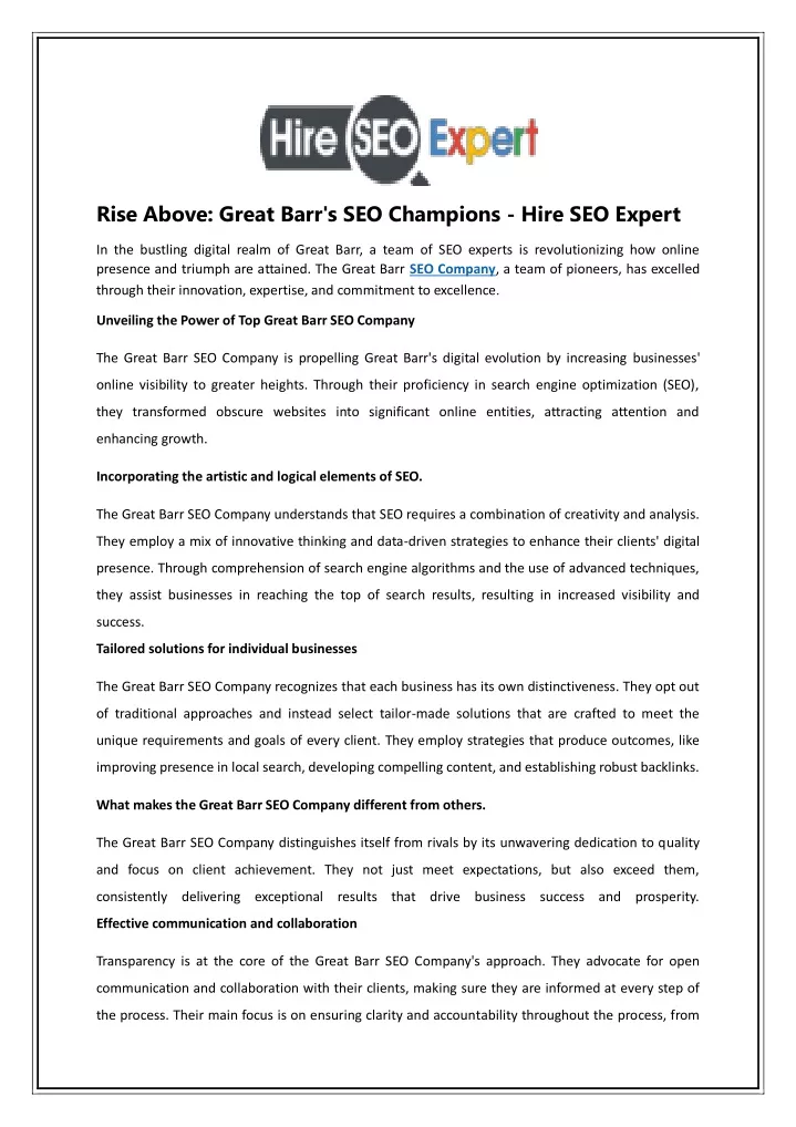 rise above great barr s seo champions hire