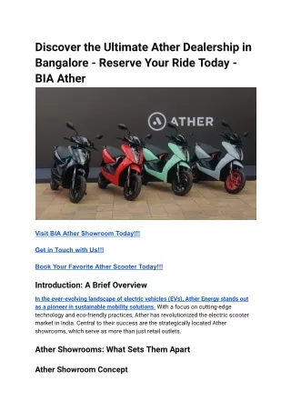 Discover the Ultimate Ather Dealership in Bangalore - Reserve Your Ride Today - BIA Ather
