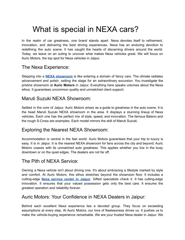 what is special in nexa cars
