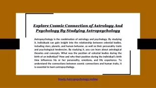 Explore Cosmic Connection of Astrology And Psychology By Studying Astropsycholog