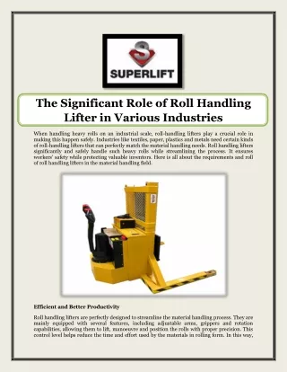 The Significant Role of Roll Handling Lifter in Various Industries