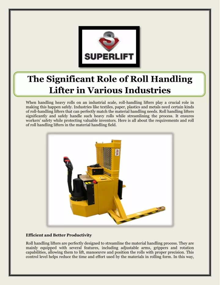 the significant role of roll handling lifter