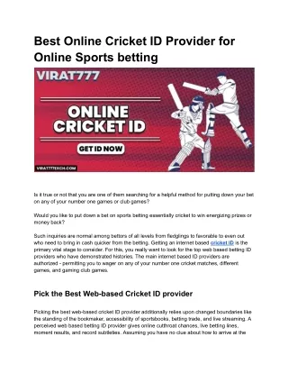 Best Online Cricket ID Provider for Online Sports betting