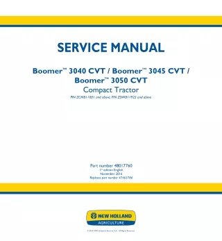 New Holland Boomer 3050CVT Compact Tractor Service Repair Manual Instant Download