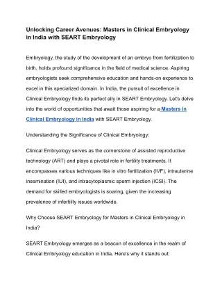 _Unlocking Career Avenues_ Masters in Clinical Embryology in India with SEART Embryology