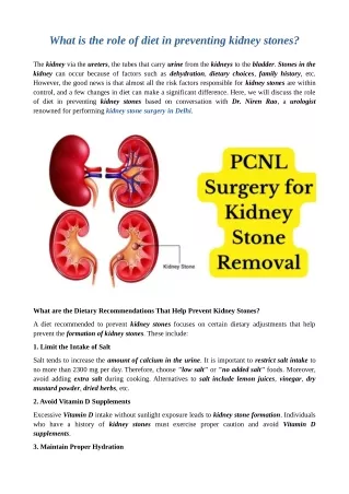 What is the role of diet in preventing kidney stones?