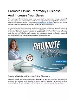 Promote Online Pharmacy Business And Increase Your Sales