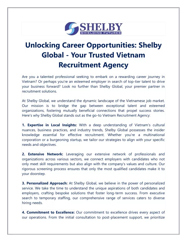 unlocking career opportunities shelby global your