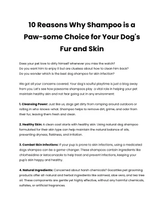 10 Reasons Why Shampoo is a Paw-some Choice for Your Dog's Fur and Skin