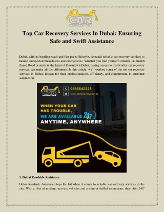 Top Car Recovery Services In Dubai Ensuring Safe and Swift Assistance