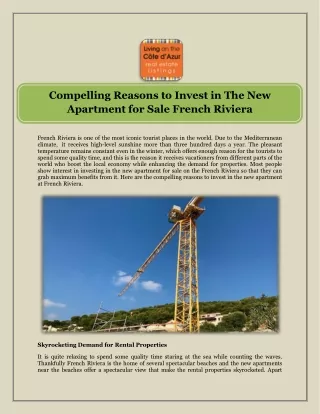 Compelling Reasons to Invest in The New Apartment for Sale French Riviera