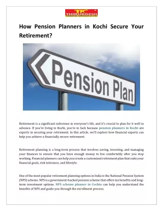 How Pension Planners in Kochi Secure Your Retirement