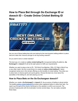 How to Place Bet through Go Exchange ID or doexch ID – Create Online Cricket Betting ID Now