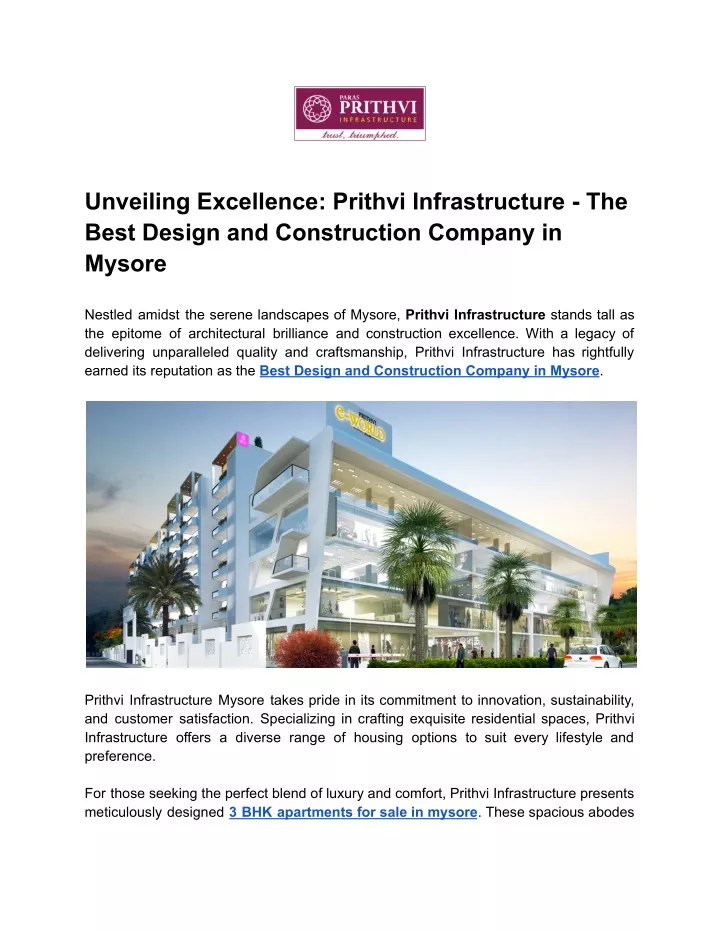 unveiling excellence prithvi infrastructure