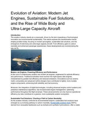 Evolution of Aviation_ Modern Jet Engines, Sustainable Fuel Solutions, and the Rise of Wide Body and Ultra-Large Capacit