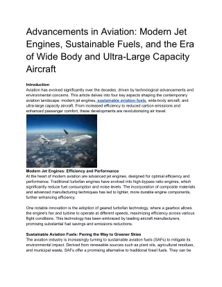 Advancements in Aviation_ Modern Jet Engines, Sustainable Fuels, and the Era of Wide Body and Ultra-Large Capacity Aircr