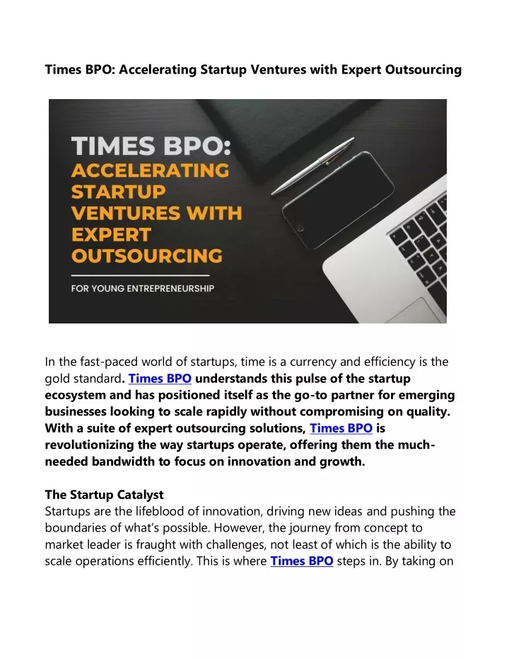 times bpo accelerating startup ventures with