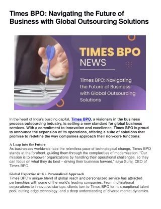 Times BPO: Navigating the Future of Business with Global Outsourcing Solutions