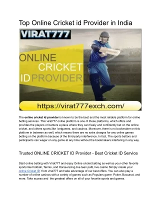 Top Online Cricket id Provider in India